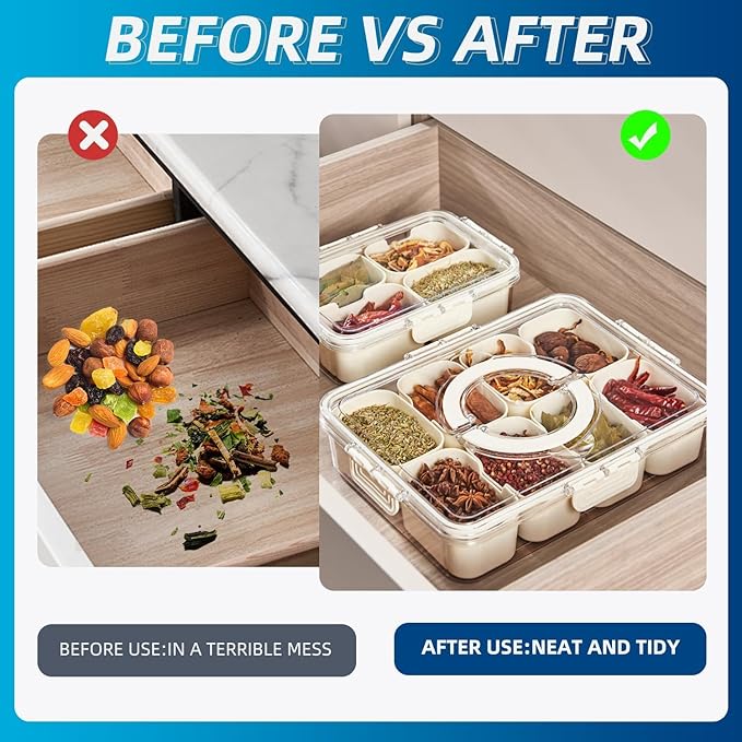 Pure Future 2-Pack Snackle Box Containers with Handles - Divided Serving Tray with Lids, 8 Compartments Charcuterie Box for Travel, Movie Nights & Parties (Hand Wash Only)