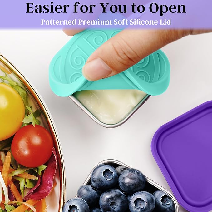 Qukaka 6x2.7 Oz Salad Dressing Container to Go,Handy Leakproof Stainless Steel Meal Prep Containers Reusable,Sauce Containers for Lunch Box, Picnics, Travel, Office and Kitchen Storage-Square