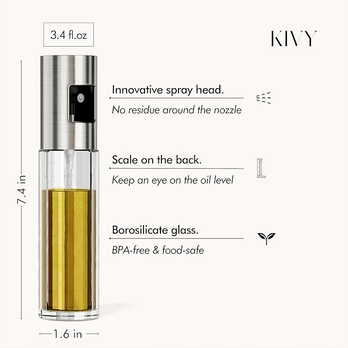 KIVY Glass Oil Sprayer for Cooking– Precise Oil & Vinegar Spray Bottle Oil Mister Spray Bottle for Food – Includes Funnel – Perfect for Cooking & Air Fryer (Glass)