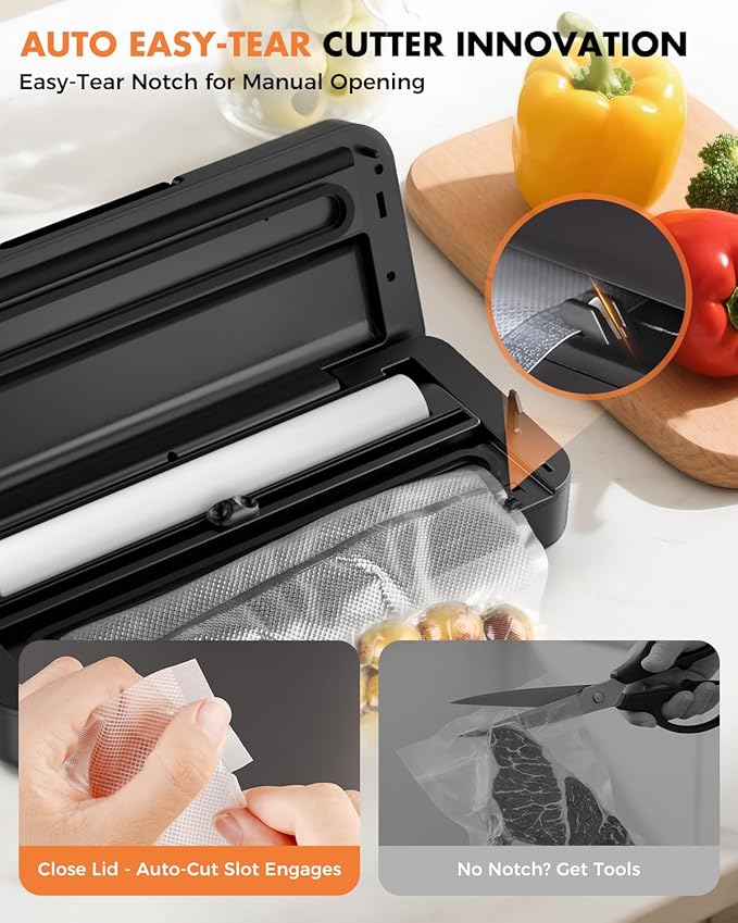 Vacuum Sealer for Food, 95kPa Food Saver Vacuum Sealer Machine, 135W Fast-Sealing with Easy Tear Cutter, Built-in Bag Storage, 9-in-1 Compact Food Vacuum Sealer Machine with 10 ft Bag Roll