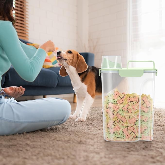 LEAWALK 5-7Lbs Dog Cat Food Storage Container with Upgraded Large Nozzle BPA-free, 4 Snap Seals Plastic Pet Food Storage Containers with Handles (light Green x 2, 5L-2pack)