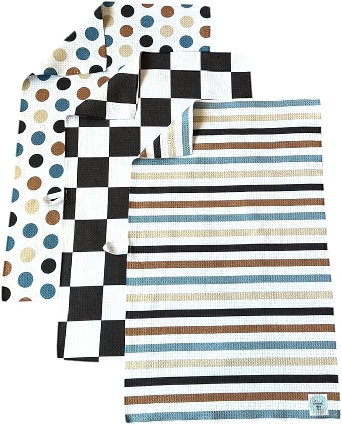 || 3 Pack Double Sided || Kitchen Towels || Dish Towels || Highly Absorbent || Hanging Loop || Dish Cloths || Modern || Designer Prints (dots,Stripes,Checkered)