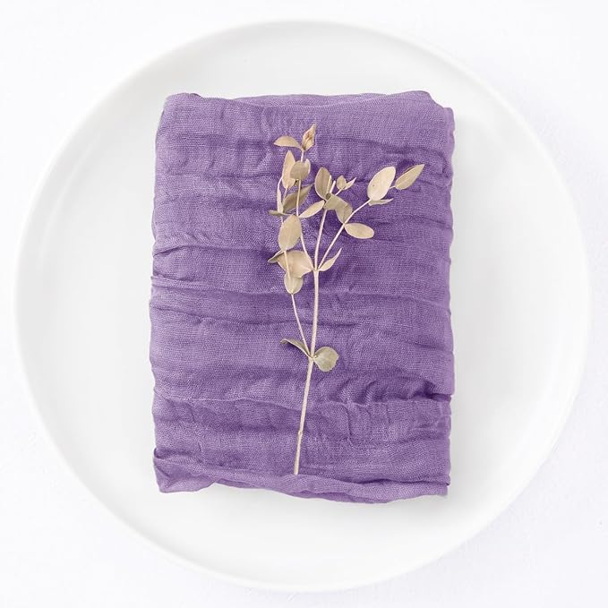 DeZerlor 12 Pack Lavender Purple Cheesecloth Napkins Spring Cloth Napkins Set of 12 Dinner Napkins Bulk 21x21 Inches for Wedding Bridal Shower Baby Shower Parties