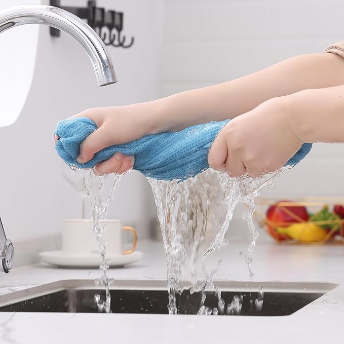 Kitinjoy 100% Cotton Waffle Weave Kitchen Hand Towels (13 X 28 Inches, Sky Blue), 8-Pack Super Soft and Absorbent Dish Towel for Drying Dishes