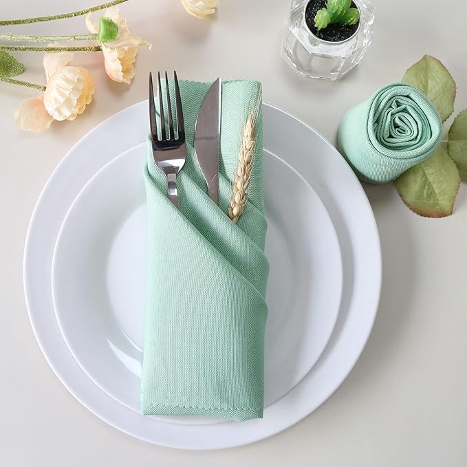 Cloth Napkins Set of 12, Polyester Easter Kitchen Cloth Napkins Washable Green Durable Reusable Table Napkins for Weddings Thanksgiving Holiday Dinner Decoration(Green)