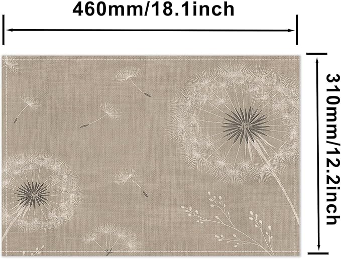 HOMETITUTE Dandelion Linen Placemats Set of 4 12x18 inch Spring Table Mats for Dining Table Farmhouse Decorations Kitchen Decor Desk Mat for Outdoor Home Party Kitchen Seasonal Dining Decor