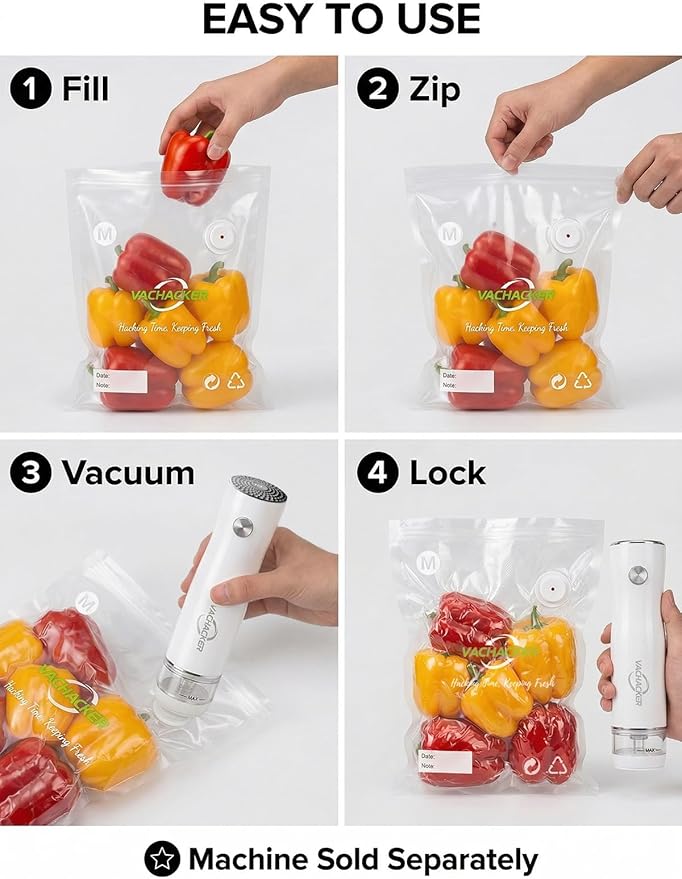 30 Pack Multi-Size Reusable Vacuum Sealer Bags with Valve(15 Small 8"x8", 15 Medium 10"x11"), BPA Free Replacement Bags for Handheld Sealer, Perfect Starter Kit Refill, Dishwasher & Freezer Safe