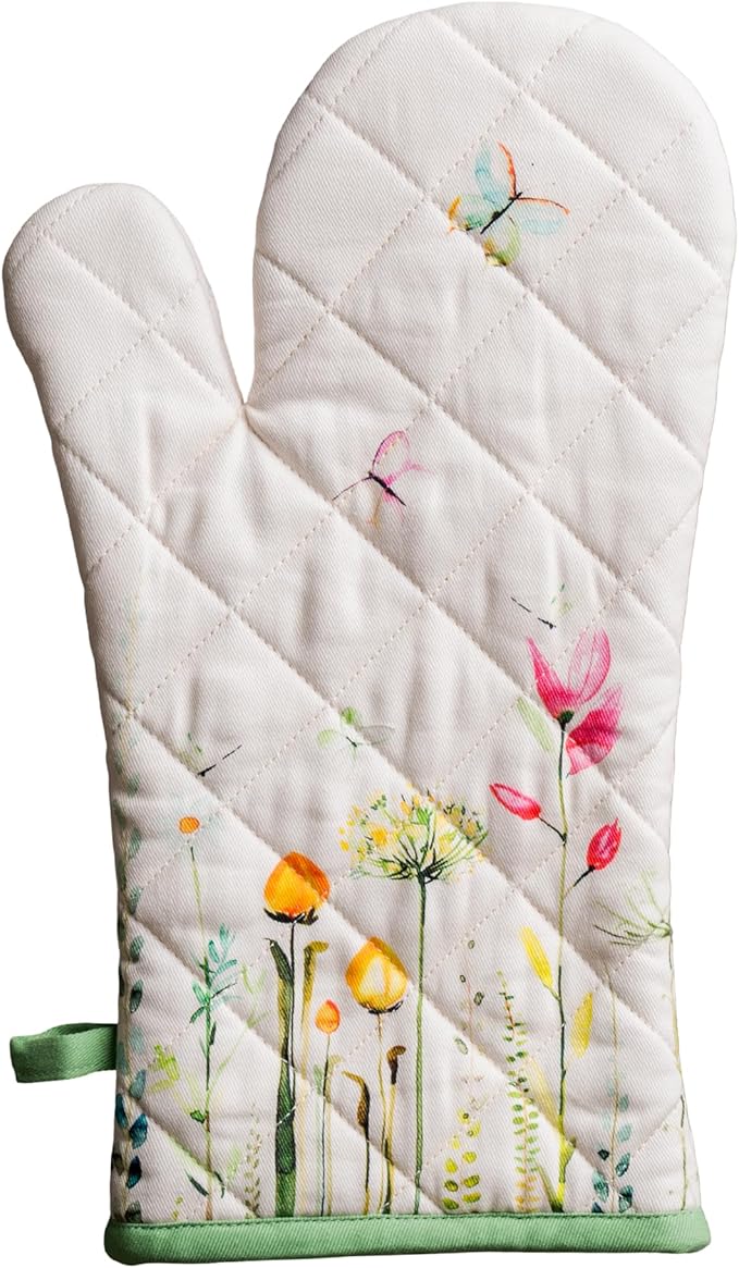 Maison d'Hermine Oven Gloves 100% Cotton Oven Mitt 7" x 13" with Loop Heat Resistant BBQ Cooking Gloves Baking Grilling Gifts for Mothers Day Spring/Summer (Pack of 1, Botanical Fresh)
