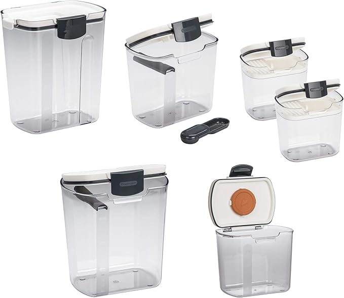 ProKeeper 6-Piece Airtight Food Storage Containers for Baking Essentials - White & Clear, Plastic, BPA-Free
