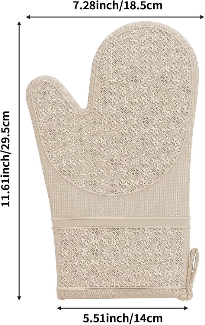 Hovico Silicone Oven Mitts, Heat Resistant 500F Kitchen Mitts 2PCS, 11.6" BPA-Free Soft Baking Gloves, Non-Slip Grip Oven Gloves with Soft Cotton Lining for Kitchen Cooking Baking BBQ - Apricot