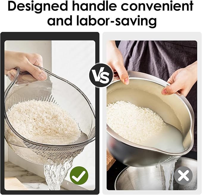 2-In-1 Rice Strainer,Large Rice Washer Beans Washer Strainers And Colanders - Washing Bowl for Fruit Washing Bowl With Strainer,Rice Washing Bowl Multifunctional Drain Basket (Gray)