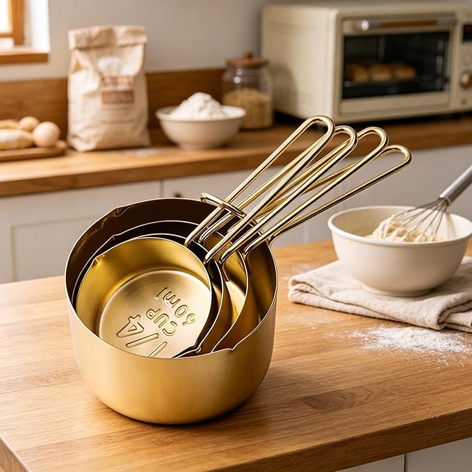4pcs Stainless Steel Measuring Cups Set Kitchen Accessories Baking Tea Coffee Measuring Tools (gold-4pcs)