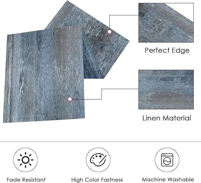 ArtSocket Farmhouse Table Runner and Placemats Set of 6, Abstract Blue Grey Gray Vintage Painting Art Dining Decor for Daily Use(1 Table Runner 72 inches Long and 6 Placemats)