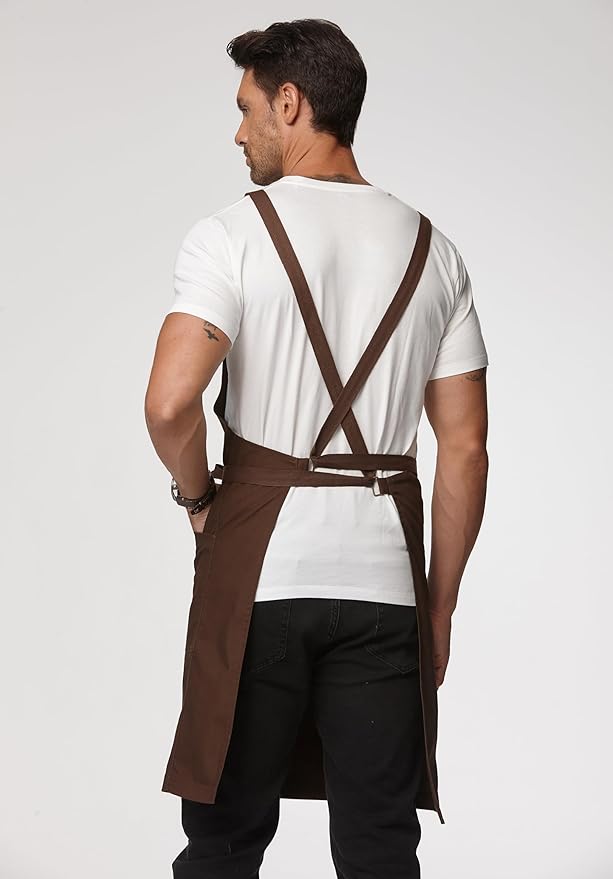 Unisex Kitchen Apron, Cross Strap Apron with 2 Pockets, Durable Waterproof Professional Apron
