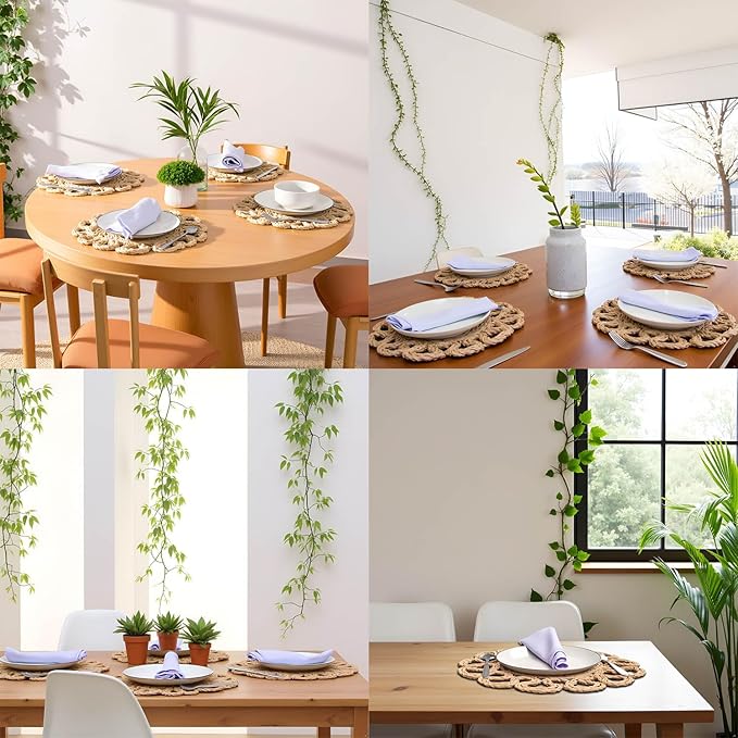 Laquedecraft 13.8" Set of 8 Round Seagrass Placemats | Boho Woven Rattan Table Mats | Farmhouse Wicker Spring Plate Chargers Like Water Hyacinth, Seagrass for Wedding, Party, Christmas, Events