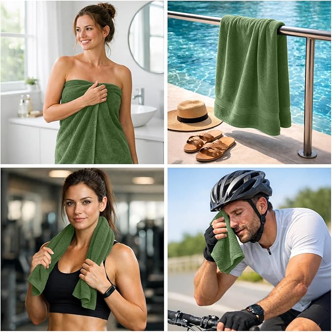 DAN RIVER 8 PC Luxury Bath Towels for Bathroom, 2 Bath, 2 Hand, and 4 Wash Cloths, 600 GSM 100% Ring Spun Cotton Towel Set, Highly Absorbent, Gym, Hotel, and Spa, Sage Green