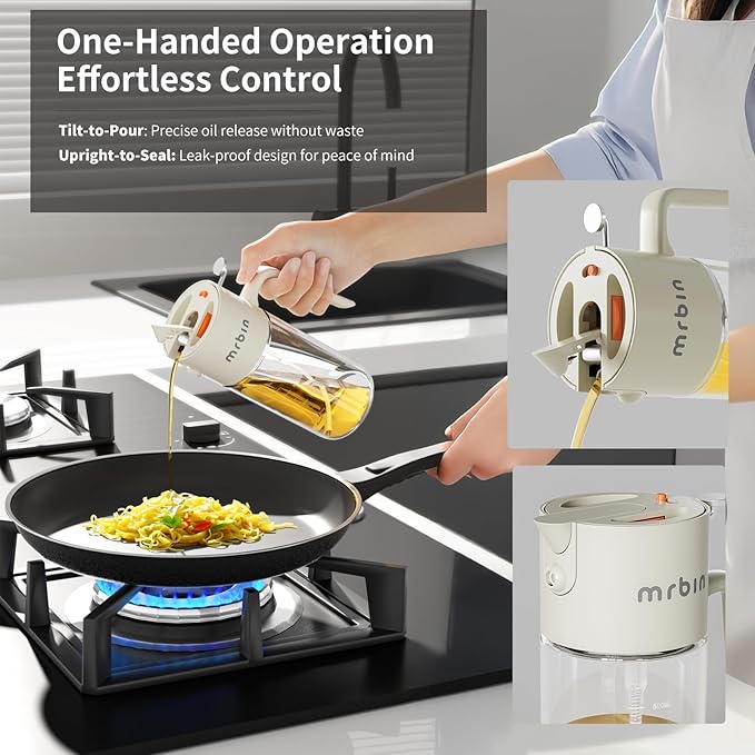 MRBIN 2 in 1 Olive Oil Dispenser Spray and Pour, 550ml / 18.5oz Food Grade Glass Avocado Mist Bottle, Vinegar refillable Dressing Container for Air Fryer, Salad, Frying, BBQ Nonstick Cooking