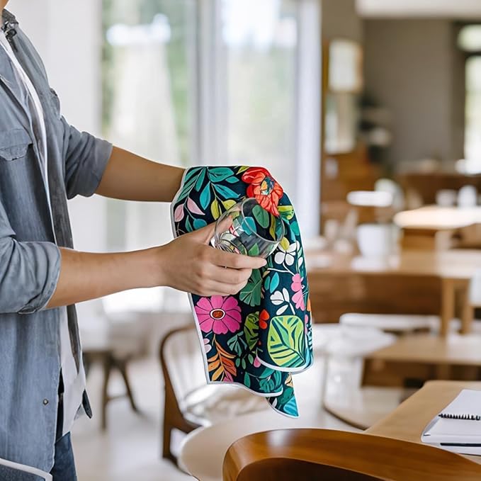 18” x 30” Highly Absorbent Kitchen Towels, Quick Dry Microfiber Tea Towel, Dish Towels for Kitchen Drying, Ultra Soft Premium Hand Towels (Flowers)