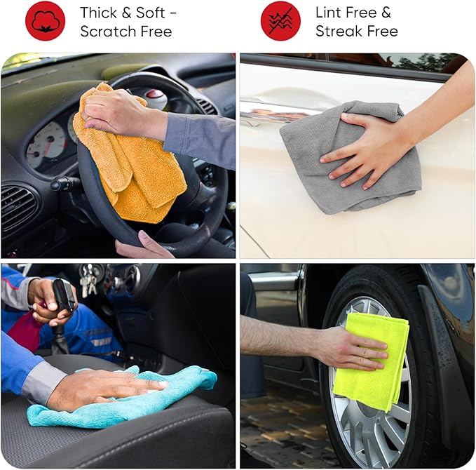 AIDEA Microfiber Cleaning Cloth 12 Pack, Microfiber Towels for Cars, Soft & Absorbent Cleaning Rags, Premium Lint Free Shop Towels for House, Kitchen, Car, 12inx16in, Grey