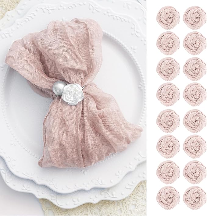 60 Pack Dusty Pink Cloth Napkins 21x21 Inches Dusty Pink Cheesecloth Napkins Set of 60 Washable Dinner Table Napkins for Wedding Bridal Baby Shower Party Rustic Boho Cotton Gauze Party Table Decor