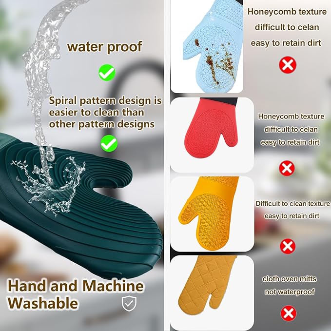 Silicone Oven Mitts-13.6 in Extended Oven Mitts Heat Resistant 500F, Oven Gloves with Soft Liner Good Grippy BPA-Free Easy to Clean Flexible-Oven Mits Set for Cooking Baking Grilling BBQ