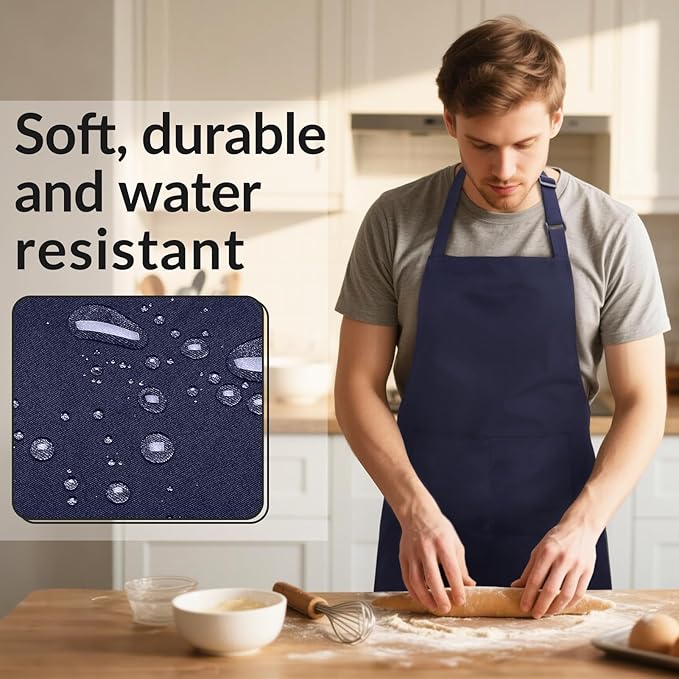 Large Chef Apron for Men and Women, Cooking Kitchen Aprons with 2 Large Pockets Water Oil Resistant
