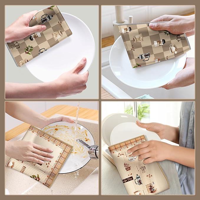 Coffee Microfiber Kitchen Towels, Soft Absorbent Hand Towel 15.7 × 23.6 inch, Thick Dish Cloth for Party Anniversary Holiday Decoration, Housewarming Gifts for Mom