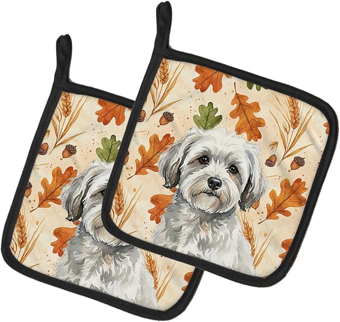 Caroline's Treasures White with Gray Coton de Tulear Heirloom Fall Pair of Pot Holders Pair 7.5x7.5 Quilted Insulated Hot Pads Decorative Kitchen Gift Made in USA