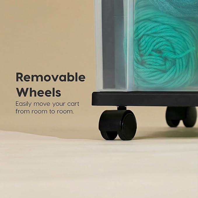 IRIS USA Plastic 3-Drawer Storage Organizer Rolling Cart, with Wheels Casters, 2-Pack, for Classroom Art Supplies Bathroom Dorm Bedroom Laundry Room, Slim Narrow, Black/Clear