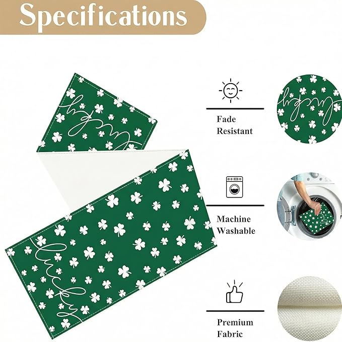 ONFAON St Patricks Day Table Runner 13 x 72 Inch,Green Lucky Shamrock Seasonal Spring Holiday Table Decorations Home Party Kitchen Dining Table Decor