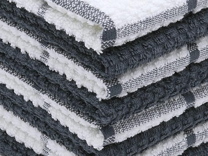 Cleaning Rags Cleaning Cloths for Cleaning House, Cotton Dish Cloths Dish Rags for Washing Dishes, Set of 8, Light and Soft Terry Kitchen Washcloths Kitchen Rags,12 Inch x 12 Inch (Grey Set)