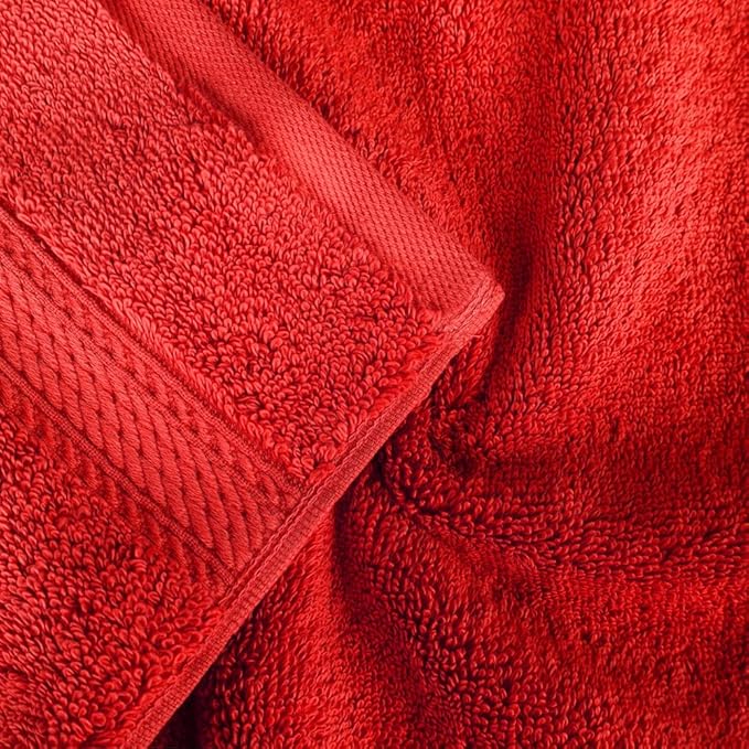Superior Egyptian Cotton Pile Face Towel/Washcloth Set of 6, Ultra Soft Luxury Towels, Thick Plush Essentials, Absorbent Heavyweight, Guest Bath, Hotel, Spa, Home Bathroom, Shower Basics, Red