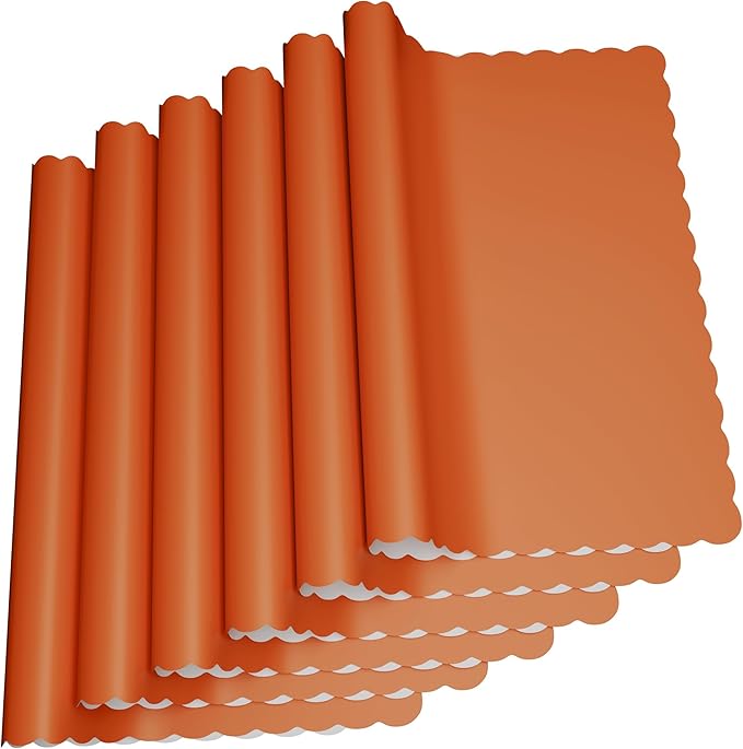 Paper Placemats - Disposable - Scalloped Edge (100, Orange)