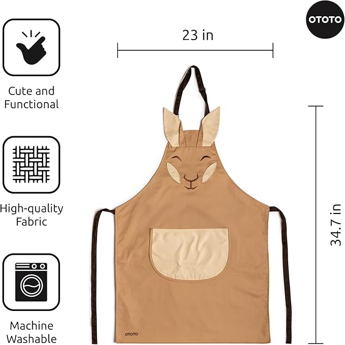 OTOTO Aproo Cooking Apron – Cute Kitchen Apron with Pockets, Funny and Giftable Kitchen Accessories, Kangaroo Design - Kitchen GIfts, Funny Gifts, White Elephant Gifts (Brown Aproo Only)