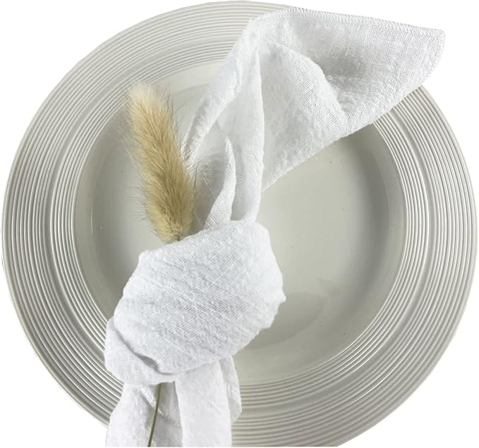 EHLDekol Gauze Cloth Napkins 6 Pack 16x16 Inches 100% Natural Soft Cotton Weddings Decorative Parties Family Everyday Use Bulk Linen Dinner Napkins (White, 6 Pack)