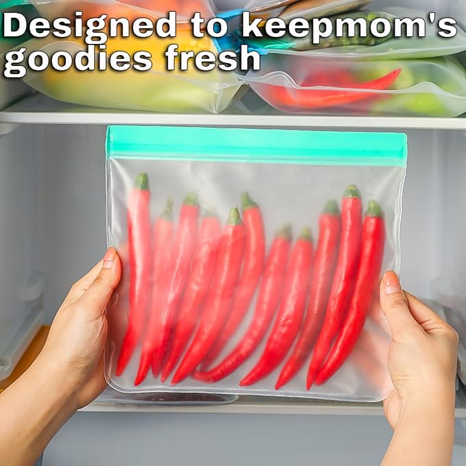 10 Pack Reusable Snack Bags, Extra Thick BPA Free, Dishwasher & Freezer Safe Food Storage Bags for Lunch, Snacks & Home Organization (Orange, 10 Pack Snack Bags) | 8.6"W × 5.3"H