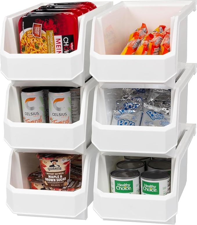ReadySpace Large Plastic Containers for Organizing and Storage Bins for Closet, Kitchen, Office, or Pantry Organization, 14.75" x 8" x 7", 6-Pack, White, Large