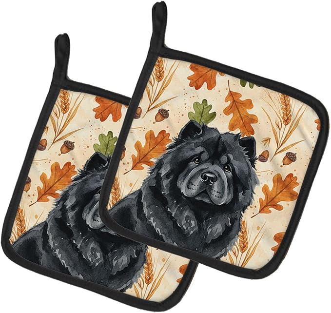 Caroline's Treasures Black Chow Chow Heirloom Fall Pair of Pot Holders Pair 7.5x7.5 Quilted Insulated Hot Pads Decorative Kitchen Gift Made in USA