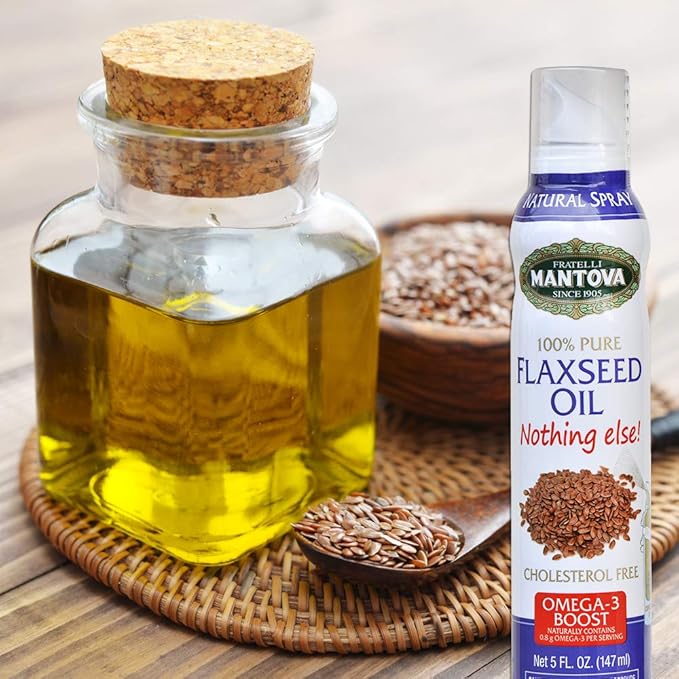 Mantova Flaxseed Oil, 100% Pure Cooking Spray with Omega-6, perfect for Keto snacks, baking, or seasoning for cooking, our oil dispenser bottle lets you spray, drip, or stream with no waste, 5 oz