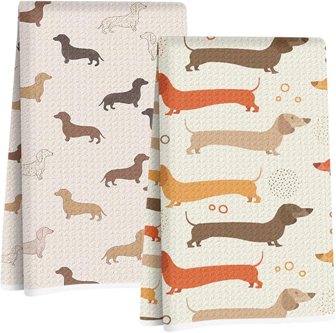 2 Pcs Dachshund Kitchen Towels, Dachshund Decor Hand Towel Tea Towels for Kitchen Home, Dachshun Gifts for Women, Dog Lover Gifts Decor for College Dorm Kitchen Bathroom, 14 x 24 Inch