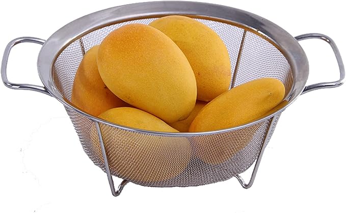 AJIODA Stainless Steel Mesh Colander Strainer Basket, 2.5 Quart Fine Mesh Net Colander with Heavy Duty Handles & Wide Rim & Resting Feet for Strain, Drain, Rinse, Fry, Steam or Cook Vegetables & Pasta