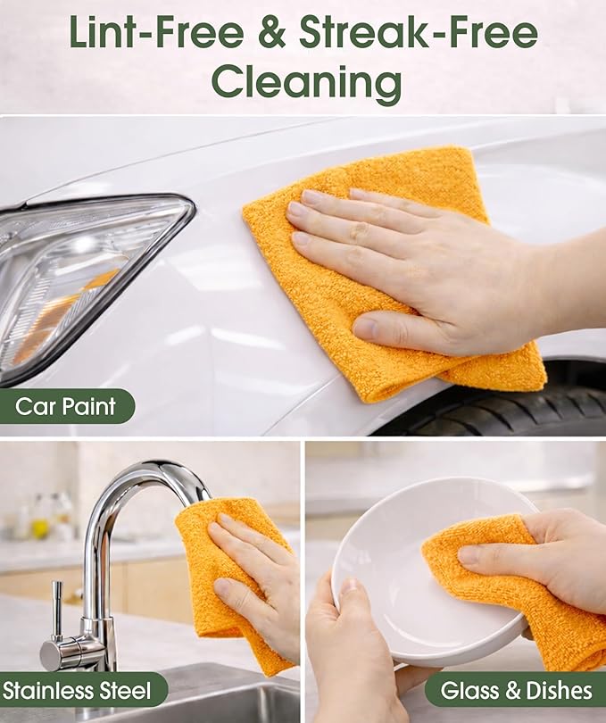 Microfiber Cleaning Cloth Roll–100 Pack, Tear Away Microfiber Towels, Reusable, Washable, Scratch-Free, Kitchen Towels for Car, Home, Kitchen, Glass, Dishes(Tangerine Yellow)