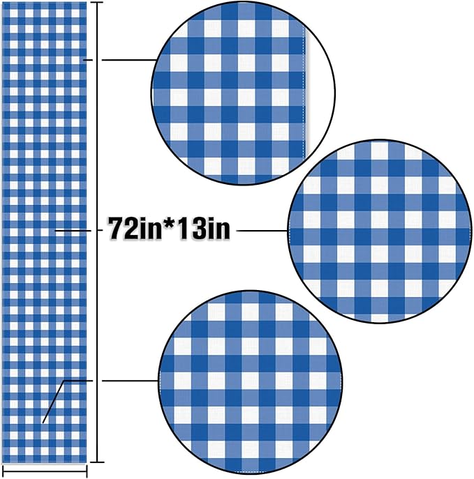 Blue and White Checkered Table Runner Gingham Plaid Birthday Party Decoration BBQ Picnic Dining Room Home Kitchen Table Decor (Blue, 13" x 72")