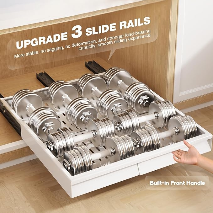 Seinloes 2 Pack Pull Out Cabinet Organizer With Raising Pad for Framed Cabinets,Expandable Width (13"-21") and Depth (17"-24"),3 Slide Rails Slide Out Drawers with Handle,No-Drill Roll Out Shelf,White