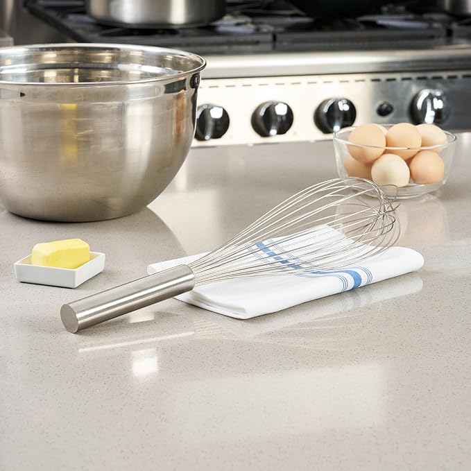 Restaurantware Met Lux 16 Inch x 3 Inch Baking Whisk, 1 With Ergonomic Handle Metal Whisk - Dishwasher-Safe, Corrosion-Resistant, Stainless Steel Whisk For Baking, For Whipping, Baking, Or Cooking