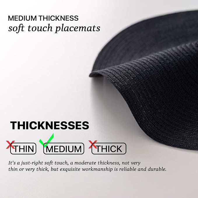 Round Placemats Set of 8 Woven Placemats Washable Braided Table Mats for Dining Table Heat Resistant Non-Slip Circle Place Mats(Black)