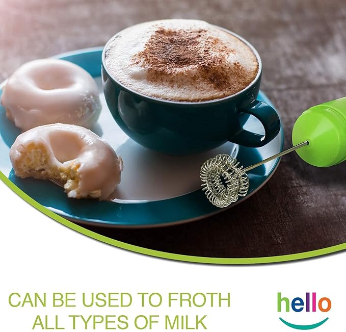 MATCHA DNA HELLO Milk Frother - Double Whisk Head, Handheld Battery Operated Electric Foam Maker For Bulletproof Coffee, Lattes, Cappuccino, Hot Chocolate, Sleek Drink Mixer With Stand (GREEN)