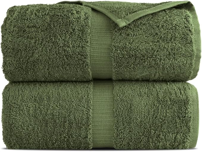 Towel Bazaar Premium Cotton Super Soft and Absorbent Turkish Towels (2-Piece Bath Sheet Towel, Moss Green)