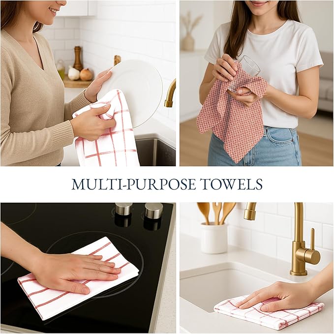 LANE LINEN 100% Cotton Kitchen Towels Set, 6-Pack – Premium, Absorbent, Quick-Drying Dish Towels, Tea Towels, 18" x 28" - Red