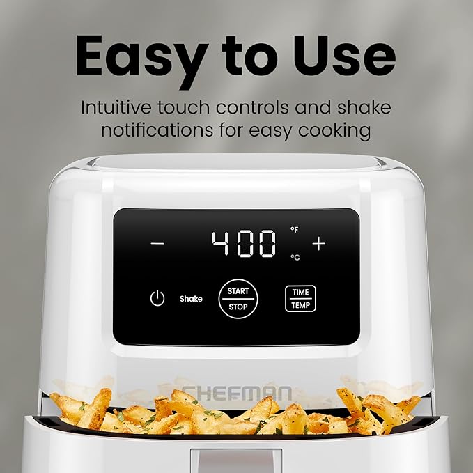 CHEFMAN 2 Qt Mini Air Fryer – Digital Space-Saving Compact Air Fryer with Nonstick and Dishwasher Safe Basket, Quick & Easy Meals in Minutes, Features Digital Timer and Shake Reminder – White
